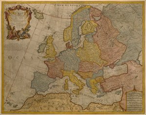 Mapa da Europa, publicado em 1700, Paris (gravura a cores)